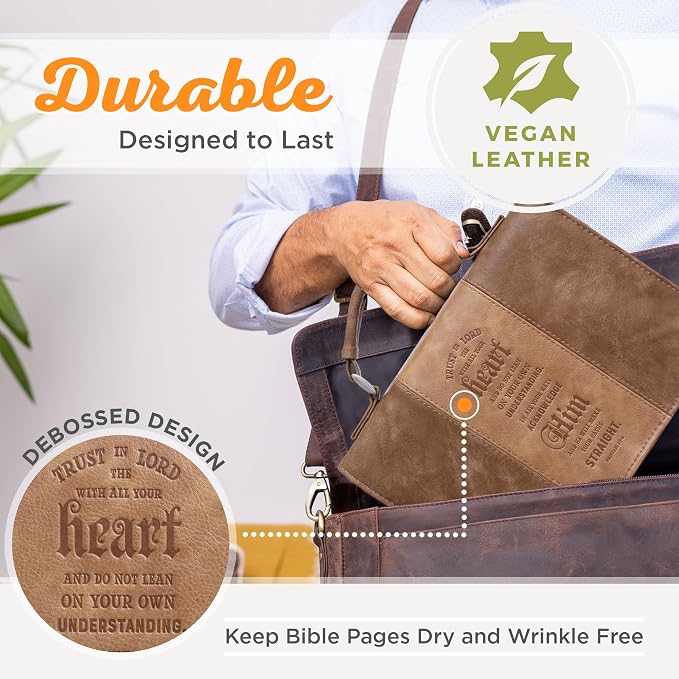 Christian Art Gifts Men's Classic Bible Cover Trust in The Lord Proverbs 3:5, Brown Faux Leather, Medium