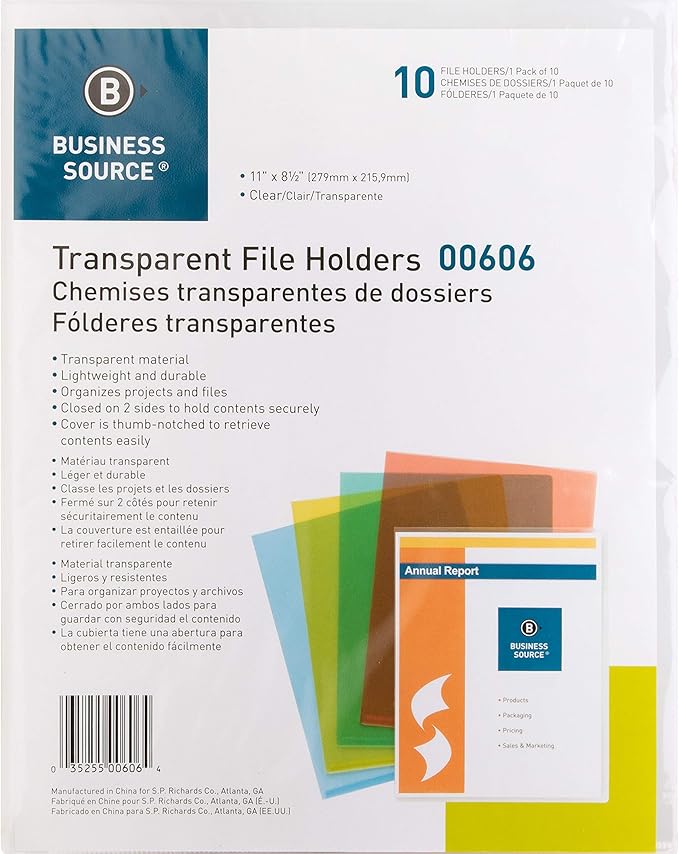 Business Source Transparent Poly File Holders