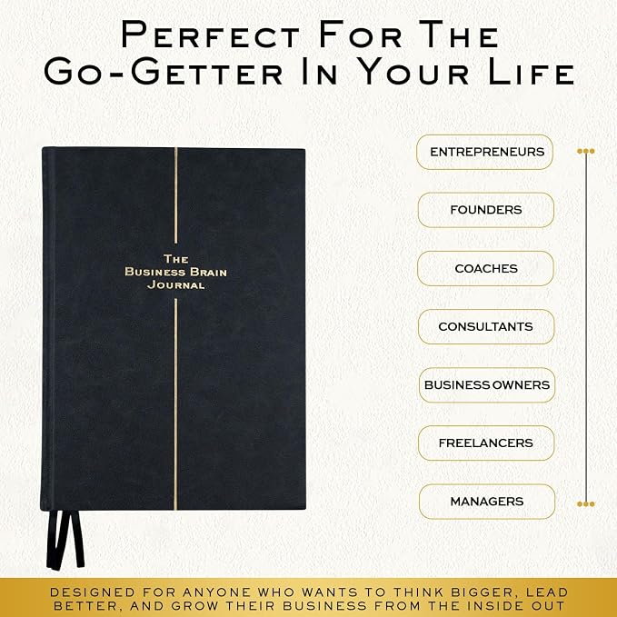 Business Brain Journal: 100-Day Guided Business Journal for Women & Men – Leather Journal Notebook for Success Mindset & Gratitude – Break Plateaus & Achieve Growth