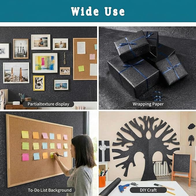 16" × 30ft Black Glitter Bulletin Board Roll Reusable Board Background Paper Wallpaper DIY Art Crafts Poster Paper Classroom Bulletin Board Decor for School Office Arts Crafts Home Wall Decor Supplies