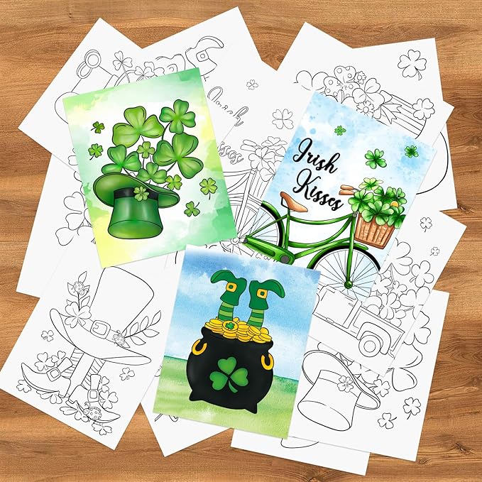 COCHIE 36PCS 8x10 Inches St. Patrick's Day Coloring Pages for Kids, Bulk Color Your Own Sanit Patricks Shamrock Paper Crafts Party Favors, Small Coloring Sheets Holiday Gifts