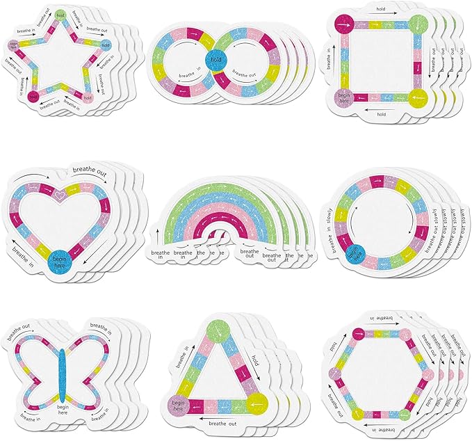 Gersoniel 36 Pcs Anxiety Sensory Stickers Strips Adhesive Textured Mental Health Calm Stickers Mindfulness Fidget Decals Stress Anxiety Relief Items for Therapy Office Desk(Cute Breathe Style)