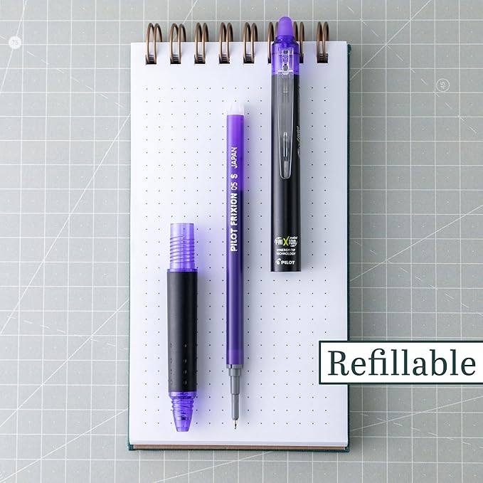 Pilot, FriXion Synergy Clicker Erasable, Refillable, Retractable Gel Ink Pens, Extra Fine Point 0.5 mm, Pack of 12, Purple Ink