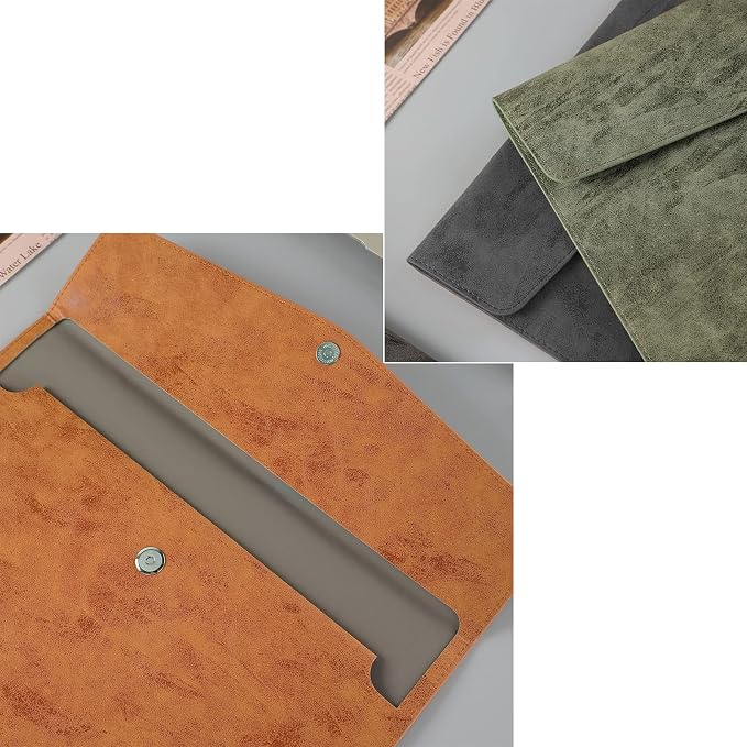 PU Leather A4 File Folder Document Holder Waterproof Portfolio Envelope Folder Case with Snap Closure Brown