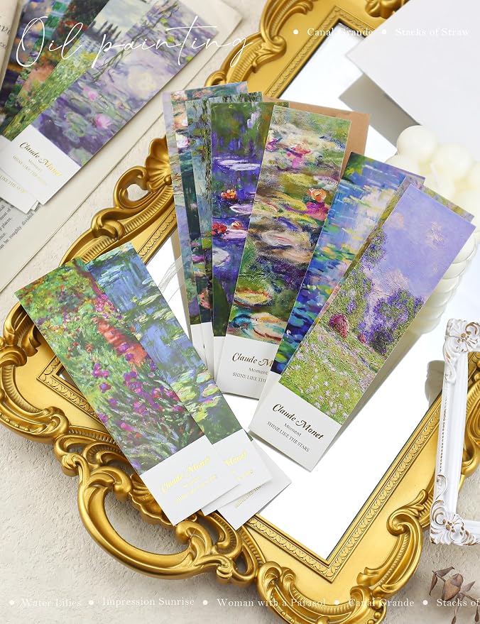 30 Pcs Paper Bookmarks, Oil Painting Bookmark Bulk for Book Lovers, Aesthetic Bookmarks Set for Women Men (Monet)