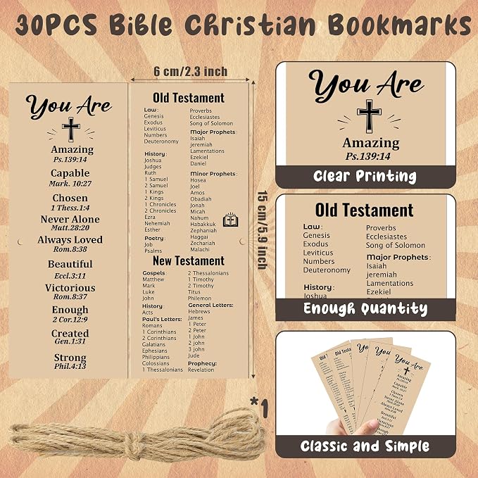 Haooryx Christian Bible Pen Bookmark - 30-Piece Christian Bible Verse Bamboo Inspirational Pens Bookmark Set You are Amazing Scripture Biblical Bookmark Church Multi-Item Party Favor Packs Gifts Bulk
