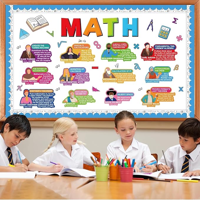 Famous Mathematicians Classroom Decor Math Bulletin Board Posters Classroom Decorations Educational Math Teacher Supplies Set Mathematicians Cutout for Back to School Home Office Window Wall Door