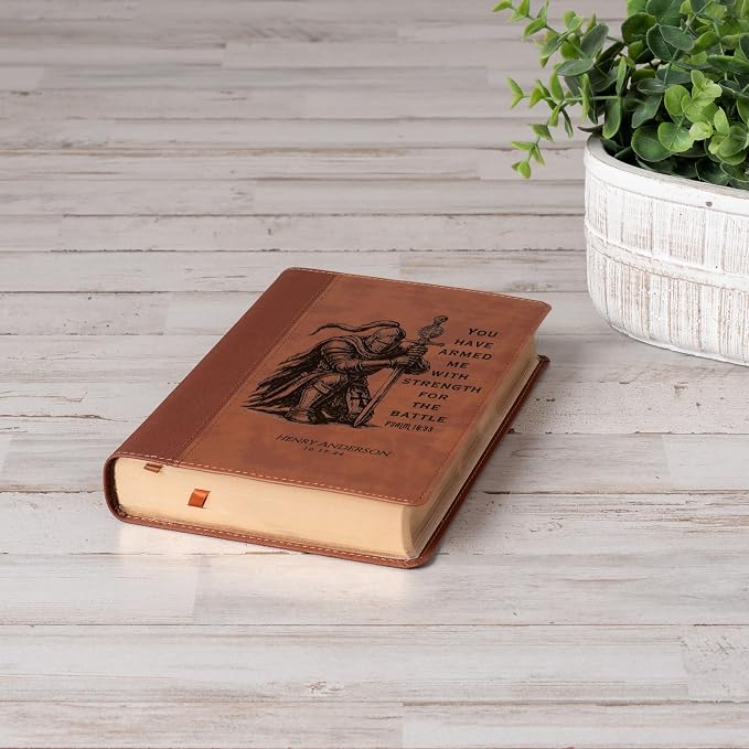 Personalized NIV Large-Print Bible, Custom Bible Engraved Name, Warrior Knight Design, Christian Gift, Baptism Gift, Bible Gift for Him
