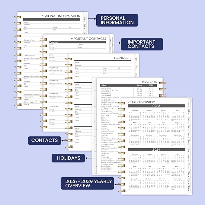2026-2029 Monthly Planner - 3 Year Monthly Planner from July 2026 to June 2029, 6.4'' x 8.5'', Calendar Planner 2026-2029 with Thick Paper and Tabs, Blue