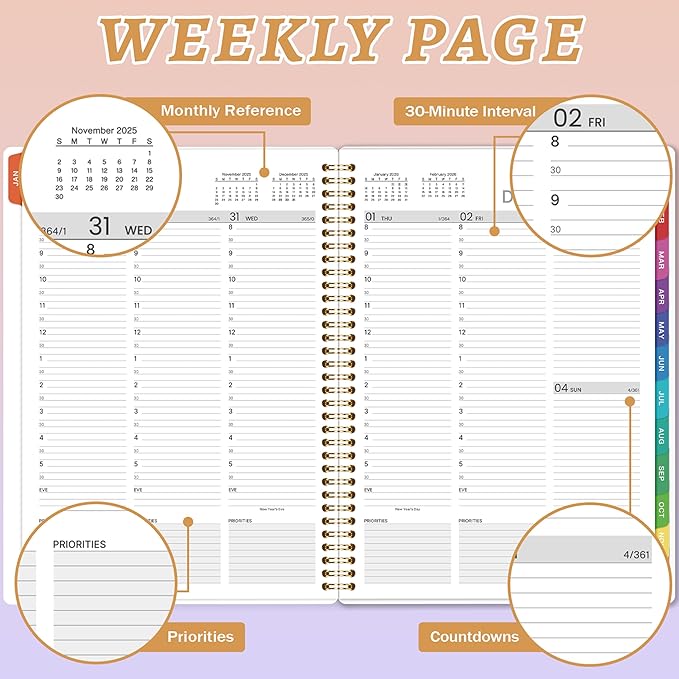 2026 Daily Planner - Appointment Book 2026, 9'' x 11'', Hourly Planner JAN.2026 - DEC.2026, Appointment Book with Coated Inner Tabs, Inner Pocket