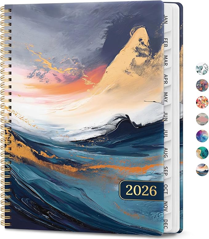 2026 Planner, Weekly and Monthly Calendar Planner Book, January 2026 - December 2026, Hardcover Spiral Planner with Monthly Tabs, Notes Pages, Perfect for Women & Men, A4 (8.5" x 11") - Abstract
