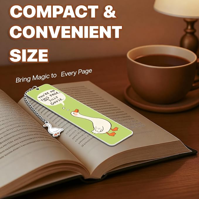 Green Cute Bookmark for Women Silly Goose Gift Metal Bookmark for Students, Teachers, and Readers Funny Bookmarks Gift Page Markers Study Stationery, Office Supplies (Green)