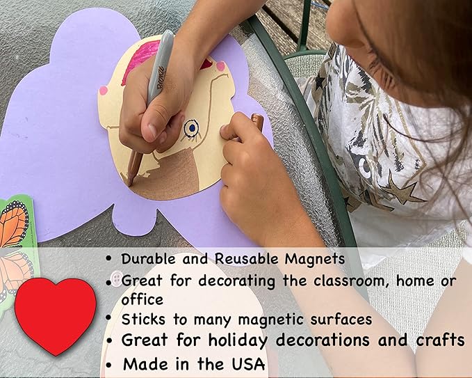 Creative Magnets - Large Single Color Heart- Classroom, Holiday, Kids’ Love and Peace School Craft Projects, Valentine’s Day Craft and Garage Decorations.