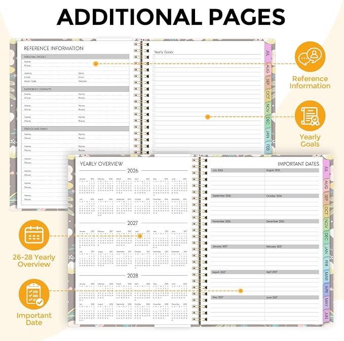 SKYDUE 2026-2027 Monthly and Weekly Academic Planner, July 2026-June 2027, 8.5"x11", Agenda Calendar with Colorful Tabs and Storage Pocket, Ideal for School Office Supplies