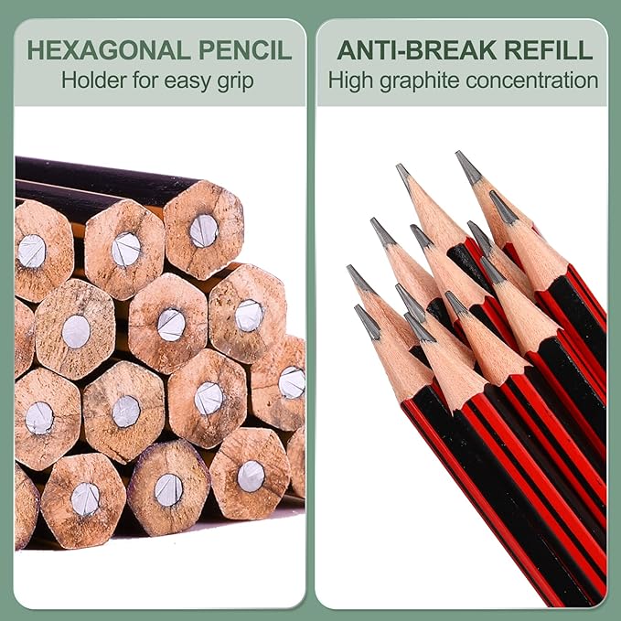 M&G Wooden Hexagonal Pencils, 24 Pcs HB Round Pencils with Eraser for Classroom & Office, Red & Black