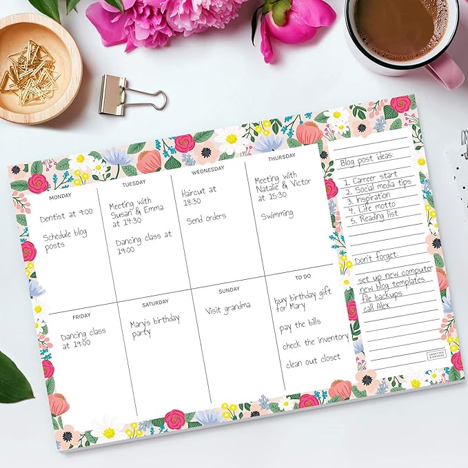 Sweetzer & Orange Floral Weekly Planner 2026, Undated Sheets To Do List Notepad, 7x10” Day Desk Note Pad Easy to Tear, School and Home Checklist Productivity Organizer, Work and Daily Planner