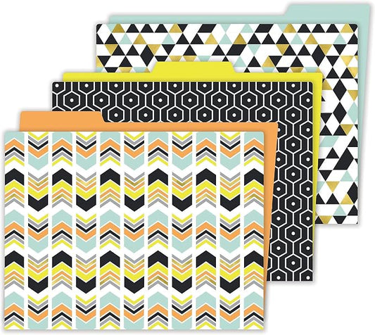 Carson Dellosa Aim High Decorative File Folders—11.75" x 9.5" Multi-Pattern Colored File Folders for Filing Cabinet, Office or Classroom File Organization (6-Pack)