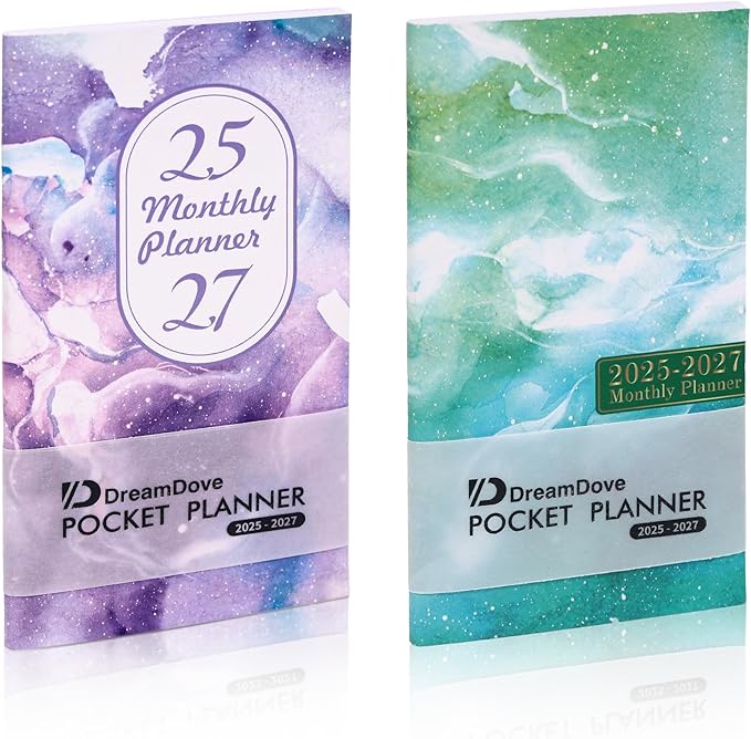 2025-2027 Monthly Pocket Planner/Calendar , 2 Year Half Pocket Small Size Academic Planner With Daily Quotes Hardcover Agenda Book Perfect Organizer for Purse,Planning, Organizing, and Office Use (Starry Sky Purple+Starry Sky Green)
