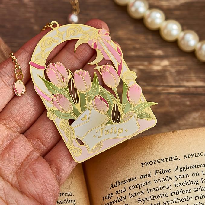 3 PCS Floral Metal Bookmark, Hand-Drawn Pretty Book Marks for Reading Women, Rose, Tulip, Daisy Book Lovers Gifts,