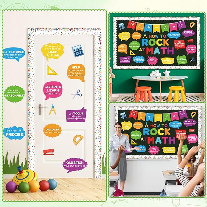party greeting How to Rock at Math Bulletin Board Set Maths Classroom Decoration Mathematics Paper Cutouts Math Bulletin Board Border for School Educational Wall Decor Teacher Back to School Supplies