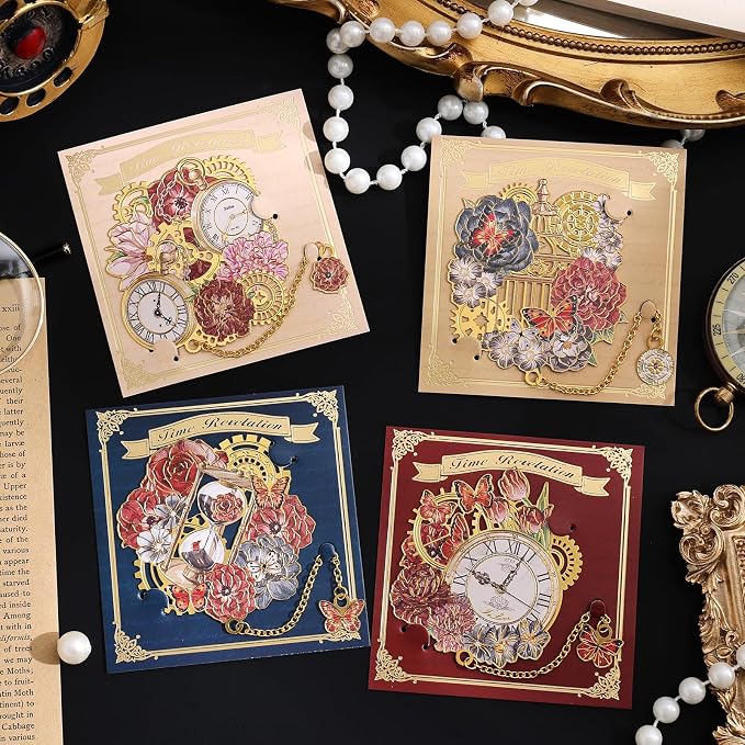 4pcs Vintage Metal Bookmark with Pendant Chain, Retro Steampunk Bookmarks, Flower & Clock Book Marks for Reading Women, Men, Kids, Book Lover, Teachers, Students