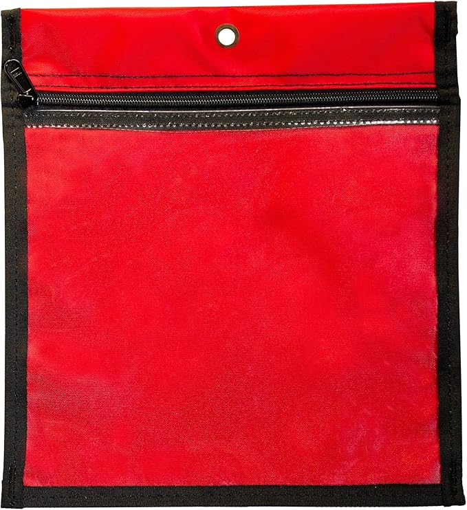 Media Pouch and Nylon Tote Bag for Books, Headphones, and School Accessories, Heavy Duty Travel Storage for Classroom or Library, 11.5 x 10.25 Inch (Red)
