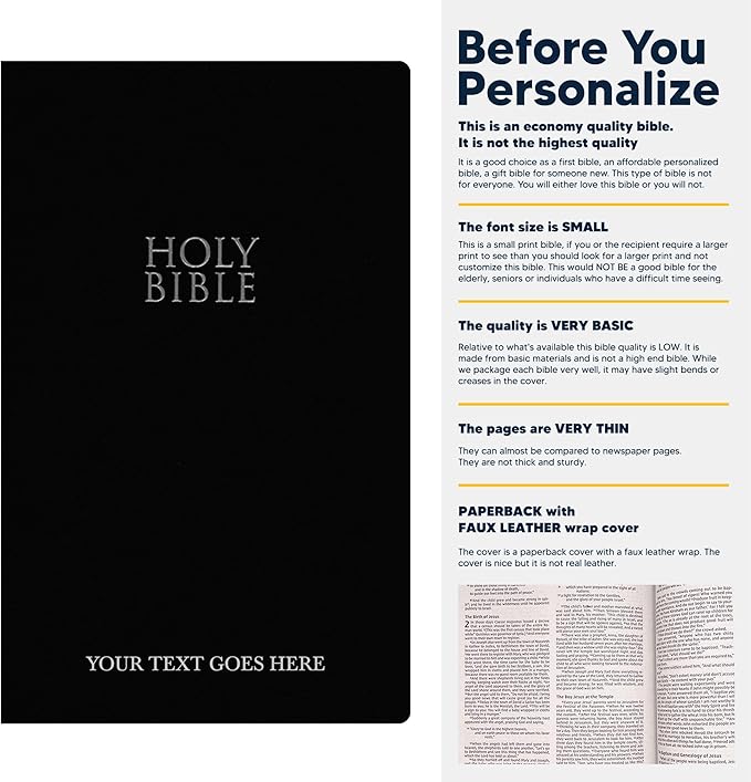 Personalized NIV Bible Faux Leather Small Print Economy Bible with Custom Name at The Lower Right Side & Red-Highlighted Verses, Custom Gift for Christian & Religious Events