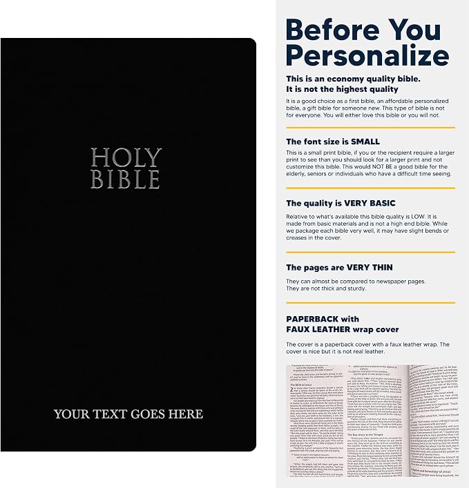 Personalized NIV Bible Faux Leather Small Print Economy Bible with Custom Name at The Lower Right Side & Red-Highlighted Verses, Custom Gift for Christian & Religious Events