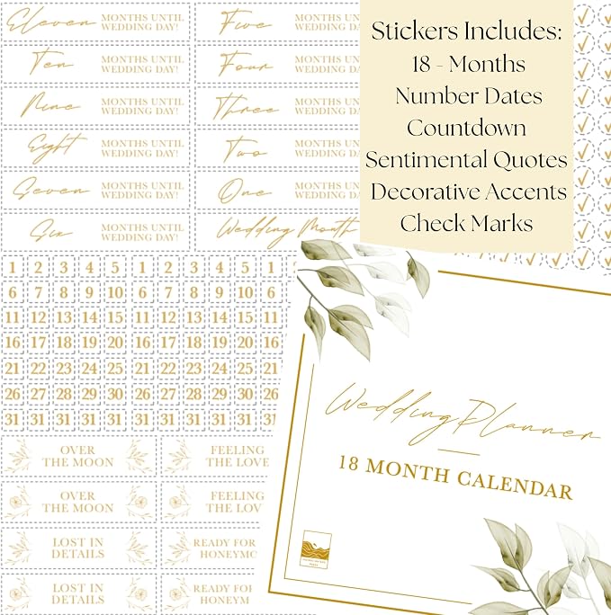“I Do” Wedding Planning Calendar – 18 Month Undated Wedding Planner Alternative, Bridal Organizer with Stickers & Checklists, Engagement Gift for Bride, Wedding Countdown Calendar