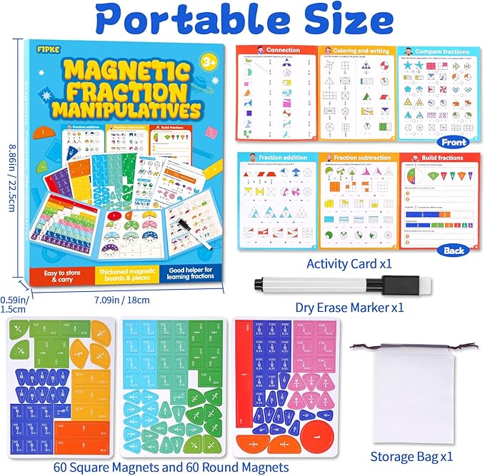 Magnetic Fraction Educational Puzzle, 120 Pcs Magnetic Fraction Puzzle for Kids, Math Manipulatives for Elementary School, Montessori Fraction Manipulatives Learning Toys for Kids