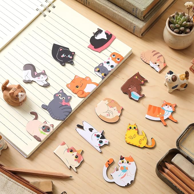 Teling 30 Pieces Cute Cat Magnetic Bookmarks Funny Cat Bookmark Magnetic Book Page Clips Cute Kawaii Animal Page Markers for Book Lovers Gifts Office Home Reading Teachers, Women Supplies, 15 Styles