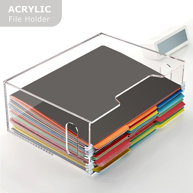 Acrylic Hanging File Folder Organizer, Letter Size Clear Filing Organizer Box with Handles, Magazine File Holder for Desk Home Office School - 1 Pack