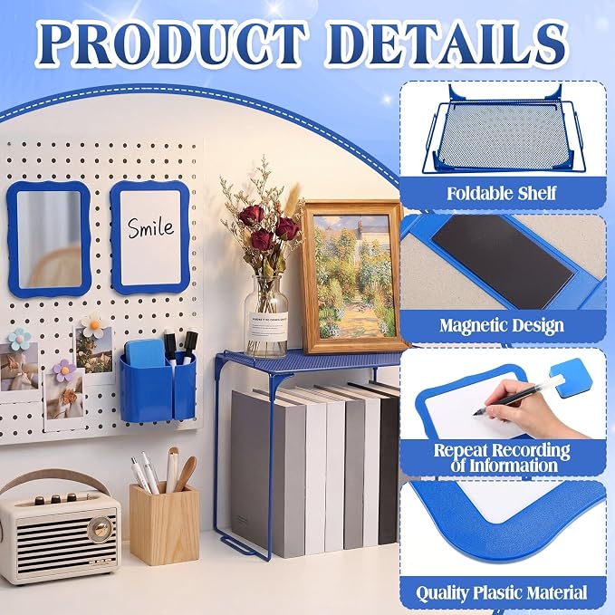 Colarr 16 Pcs Dark Blue Locker Accessories for Girls Includes Magnetic Whiteboard & Mirror Locker Shelf Pen Holder 2 Dry Erase Marker & Eraser 9 Flowers for Back to School Essentials Decoration