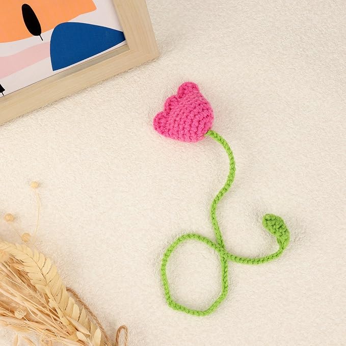 Crochet Bookmarks for Women Girls Kids Knitted Tulip Flower Book Mark for Book Lovers Coworker Bookish Birthday Graduation Gift for Her Him Unique Page Bookmark for Readers Christmas Gifts