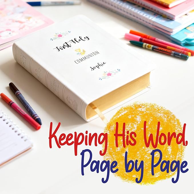 Personalized First Communion Bible with Name Engraved for Girls, White - NABRE Translation, Custom Holy Bible for Study & Communion, Religious Christian Catholic Keepsake Gift