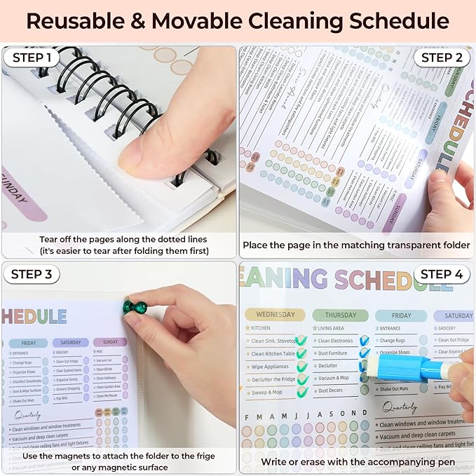 Adhd Cleaning Planner for Adults- Reusable ADHD Clean Planner for Adults Women with Cleaning Schedule Checklist - 2026 Daily Weekly Monthly Organizing Planners for Tidy Minds
