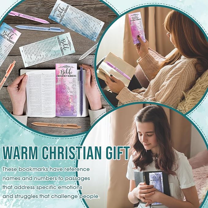 Feifeiya 50 Sets Christian Mothers Day Gifts Bulk Religious Pens Bible Verse Emergency Numbers Bookmarks Scripture Catholic Gifts for Women Men Church Welcome Sunday School(Watercolor,English)
