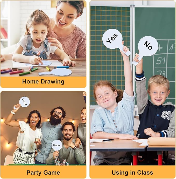 Zhehao 24 Pieces Dry Erase Answer Paddles Auction Paddles Bulk DIY Double Sided Mini Handheld Dry Erase Answer White Board Signs Auction for Students Teachers Classroom Voting Games Party