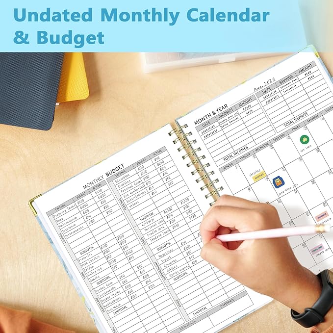 Ospelelf Undated Budget Planner with Expense Tracker and Bill Organizer Large Spiral Bound Monthly Account Planners to Take Control of Your Money 12 Months Blue