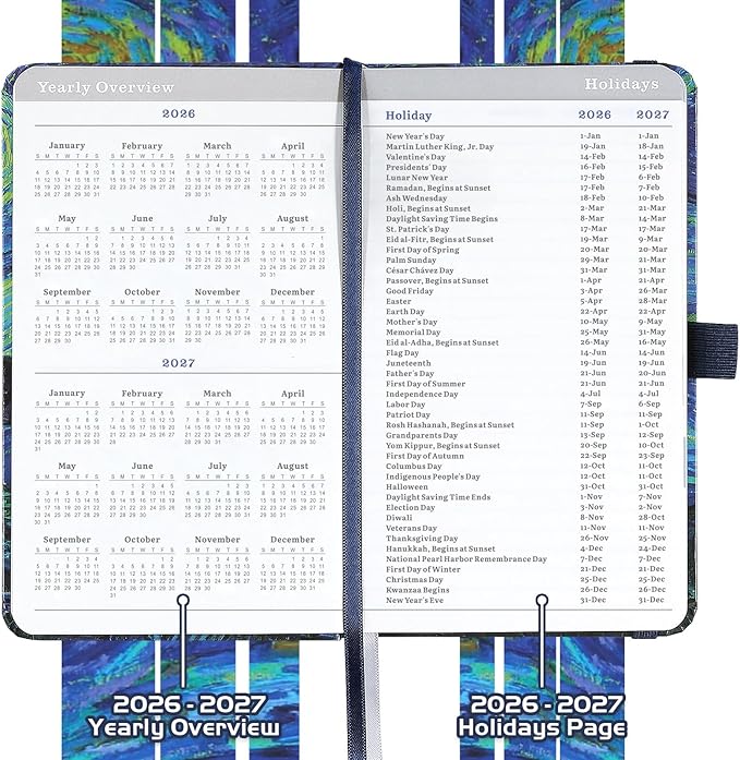2026-2027 Pocket Planner/Calendar - 2026-2027 Calendar Weekly and Monthly from July 2026 - June 2027 with Spreads, 3.8" x 6.3", Pen Holder, Inner Pocket, Elastic Closure