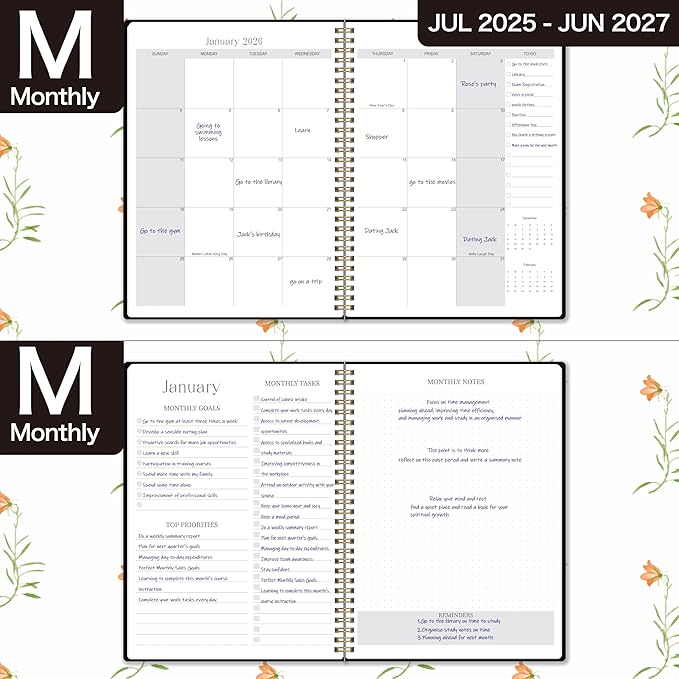 2026-2027 Monthly Planner, Jan 2026-June 2027, B5 (7" x 9"), 2 Year Monthly Planner, 24 month Calendar, Simple Calendar Planner Notebook Soft PVC Cover, Suitable for Schools & Offices, Black
