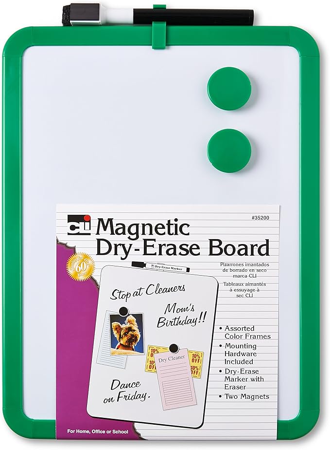 Charles Leonard Magnetic Dry Erase Boards - 8.5 x 11" Mini Whiteboards for Home, Office - Pack of 4 Personal White Board Sets Each Include Marker/Eraser & 2 Magnets - Assorted Colors (35204)