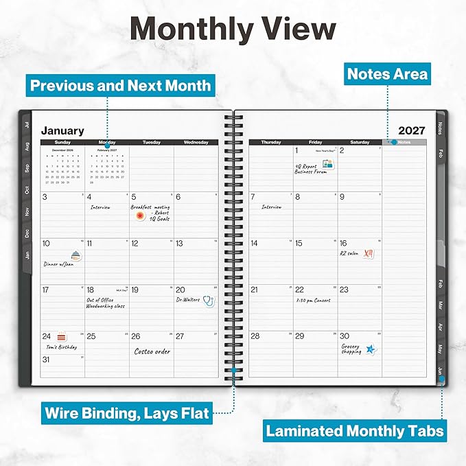 Dunwell 2026-2027 Appointment Book 8.5 x 11, July 2026 to June 2027, 15-Minute Hourly Schedule Planner with Laminated Tabs, Daily Professional Agenda