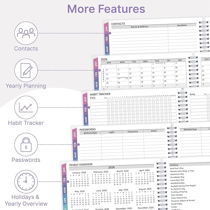 2026 Appointment Book, 30 Minutes-Hourly, Weekly ＆ Monthly Calendar Planner 2026, Jan 2026 - Dec 2026, 8.5'' x 11'', 2026 Daily Planner with Tabs ＆Pocket, Flexible Cover, Great for Office, Home, School
