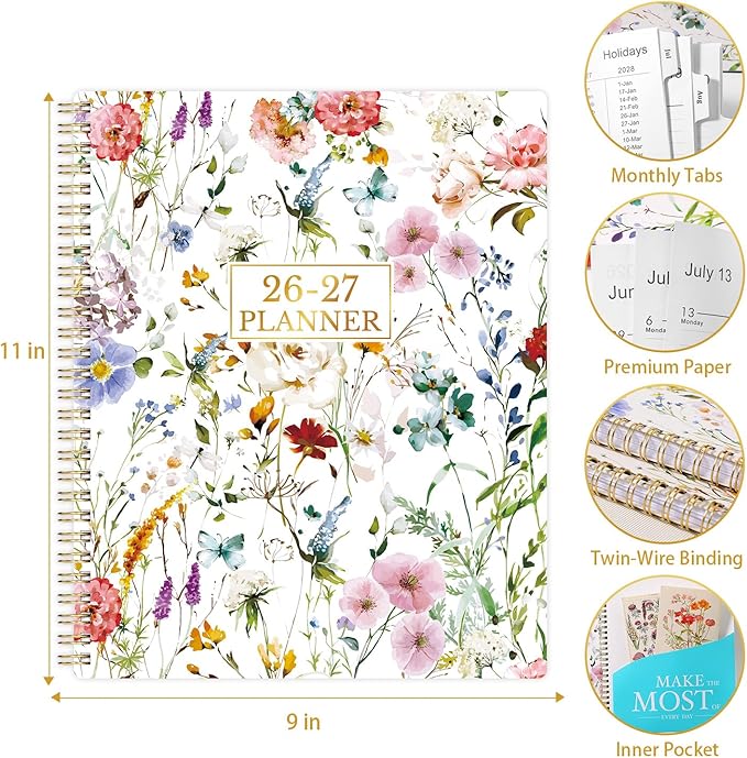 Planner 2026-2027 - Academic Planner 2026-2027, 8.5" x 11" Planner Weekly and Monthly, JULY 2026 to JUNE 2027, Calendar Planner with Monthly Tabs, Inner Pocket, Premium Paper, Twin-wire Binding