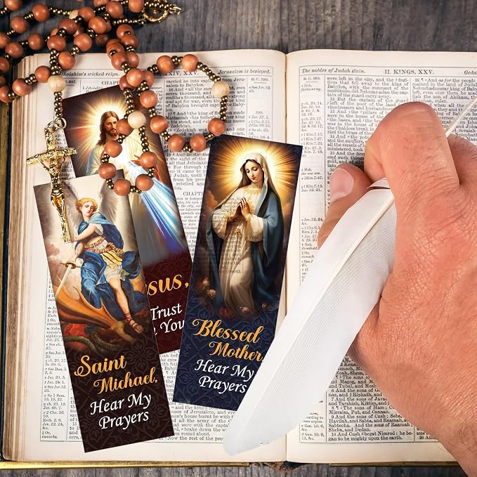 Skyygemm 100 Pcs Catholic Devotional Prayer Bookmark Bible Bookmark Assorted Holy Cards with Catholic Saints and Prayers Christian Religious Gift for Woman Man