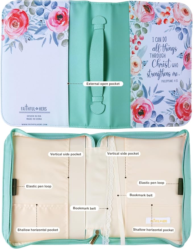 Bible Cover Case for Women PU Leather Woman Book Carrying Bag Bible Study Sipples Accessories with PU Bookmark Journaling Kit Christian Gifts
