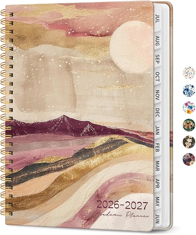 Planner 2026-2027, Academic Year Monthly and Weekly Calendar Planner, Jul 2026 - Jun 2027, Hardcover Teacher Student Planning Agenda book with Tabs, Perfect for School Office Supplies, 6.3" x 8.5" - Landscape
