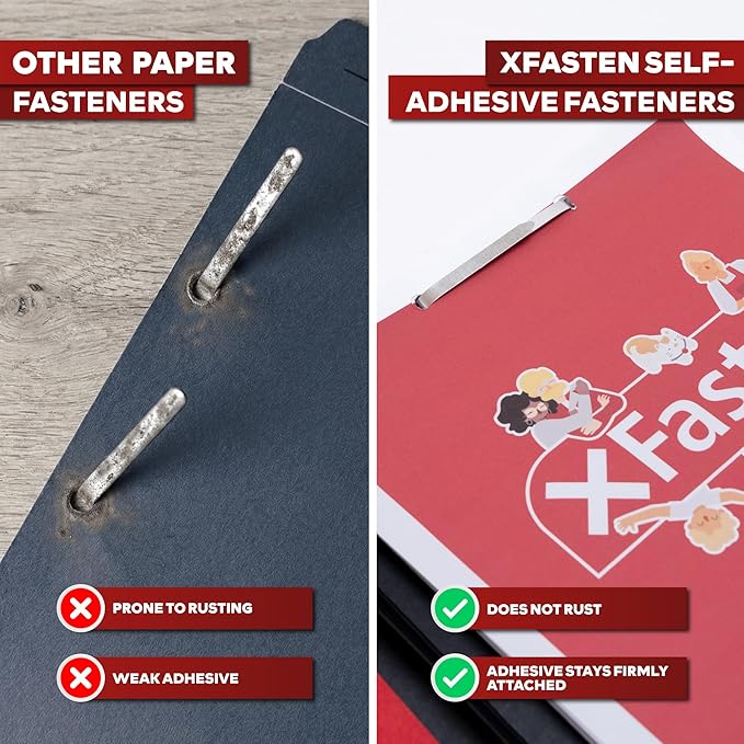 XFasten Self Adhesive Fasteners 2 Inch Capacity 200-Pack Archival-Grade Two Prong Paper Fasteners 2 Inch for Metal File Fastening, Folders, Medical Reports, Thick Paper Stacks, and Folder Accessories