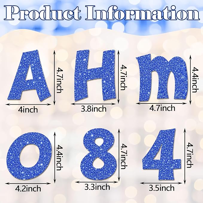 Colarr 216 Pcs Glitter Bulletin Board Letters for Classroom Number Alphabet Punctuation Symbol Cutout 4'' Die-Cut Poster Letter with Adhesive Dot School Graduation Party Holiday Decor Display(Blue)